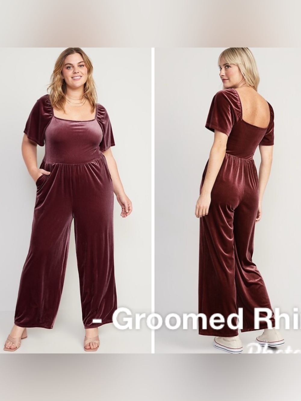 Old Navy Velvet Crimson Cranberry Square Neck Wide Leg Jumpsuit Size XL